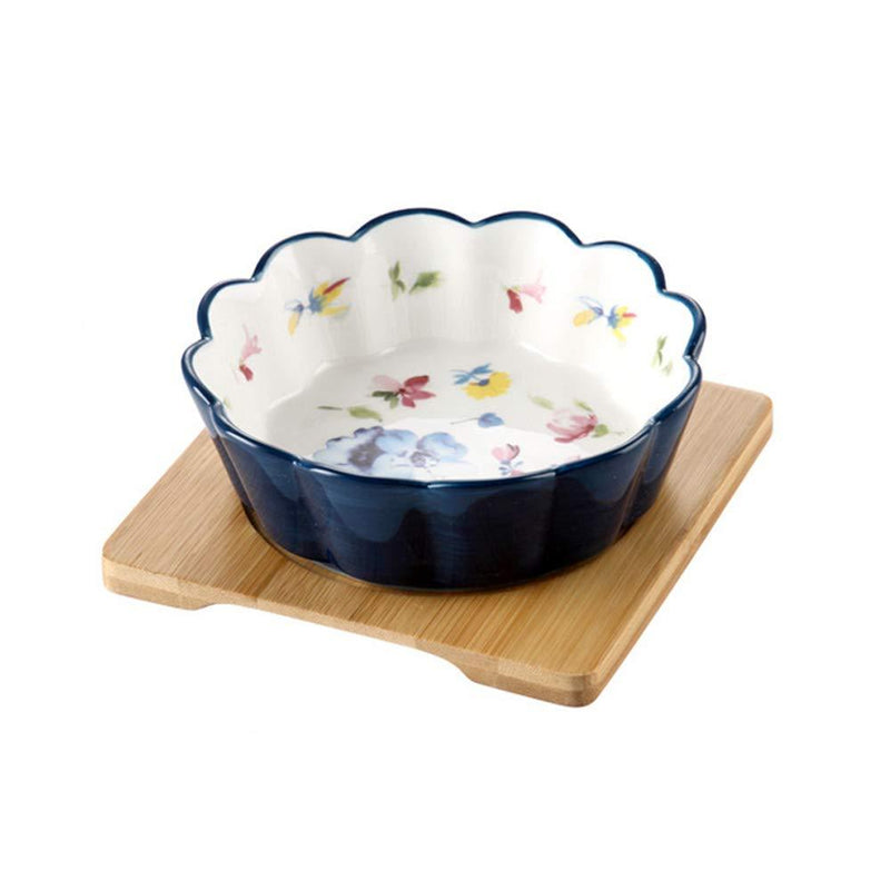 HCHLQLZ Navy Blue Ceramic No Spill Cat bowl dog bowls pet dish for food and water with wood base stand - PawsPlanet Australia