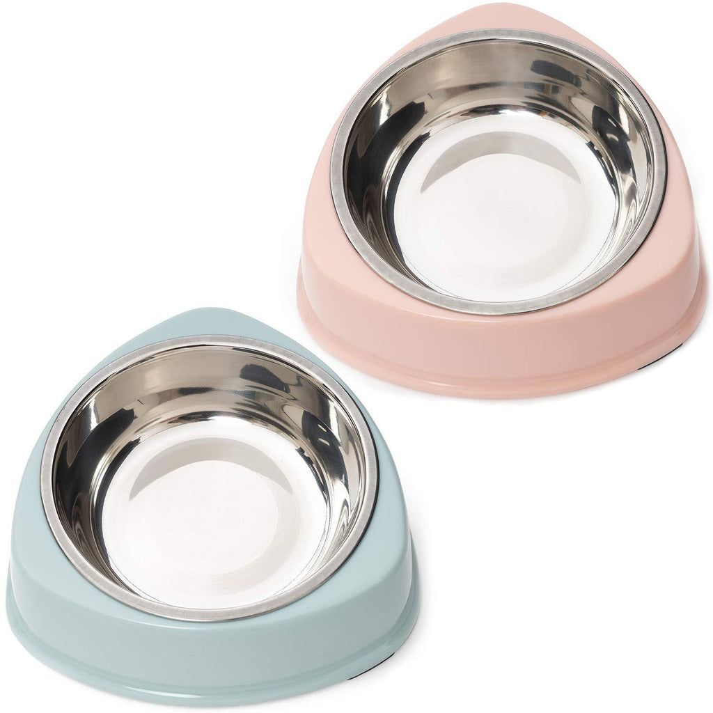 Junhonsion 2 PCS Cat Bowls Dog Bowls，Stainless Steel Cats Food Bowls Non-slip Dogs Bowl Pet Supplies (Blue and pink) Blue and pink - PawsPlanet Australia