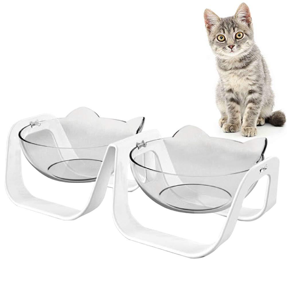 Junhonsion 15°Tilted Platform Cat Bowls, Anti-spill Adjustable,Pet Food Water Bowl for Cats and Small Dogs (Double bowls) Double bowls - PawsPlanet Australia