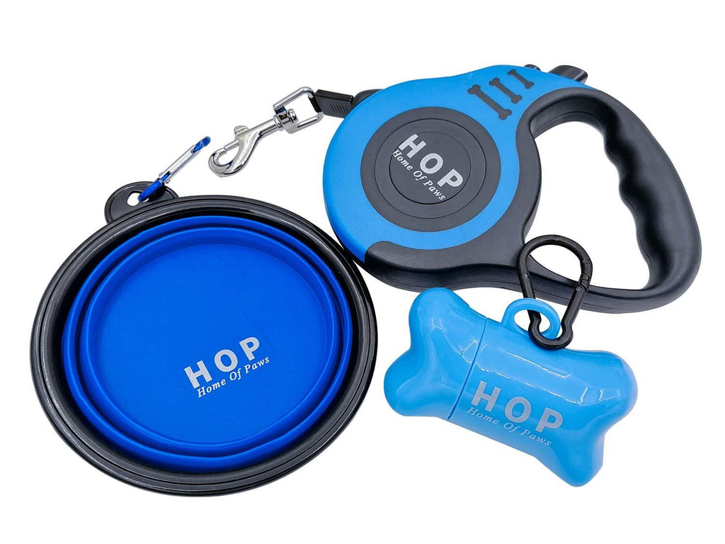HOP Home of Paws Retractable Dog Leash with Free Waste Bag Dispenser, Bags and Bonus Bowl. - PawsPlanet Australia