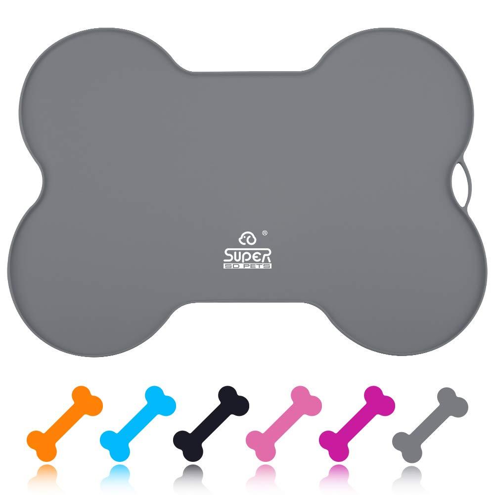 SUPER DESIGN SuperDesign Pet Feeding Mat Premium FDA Grade Silicone Waterproof Non Slip Dog Cat Bowl Placemat (Bone Shape -Grey) Grey/Bone Shaped - PawsPlanet Australia