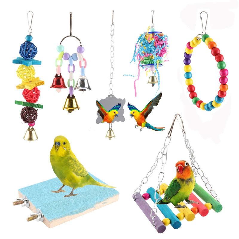 Bebester Bird Chewing Toys, 7pcs Bird Cage Toy Parrot Swing Toy Hanging Colorful Chewing Perches Parrot Toy Parrot Bite Toy for Small Conures, Love Birds, Small Parakeets Cockatiels, Macaws - PawsPlanet Australia