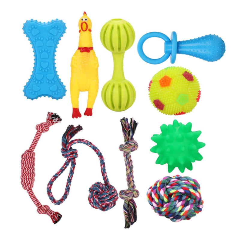 LONTG 10 Pcs Dog Puppy Chew Toys Rope Dog Toy Puppy Toy Set Ball Rope and Chew Squeaky Toys Puppy Teething Training Toys Durable Dog Interactive Toys Gift Set for Small Medium Dogs Puppies Package 1 - PawsPlanet Australia