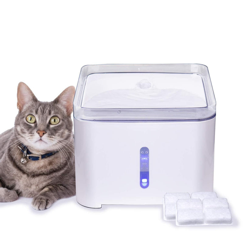 Hengu Cats Drinking Fountain, 2L Ultra Silent Water Fountain Dispenser for Cats, Kitten, Dogs, Pets with Night Light & Automatic Switch-off Function (With 2 Packs of Carbon Filters) - PawsPlanet Australia