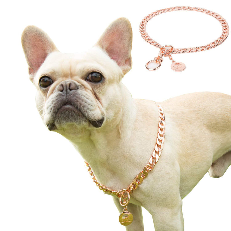 [Australia] - JYHY Stainless Steel P Chock Metal Chain Dog Necklace Collars Walking Training Pet Supplies for Small Medium Large Dogs 28"(70cm) Rose Gold 