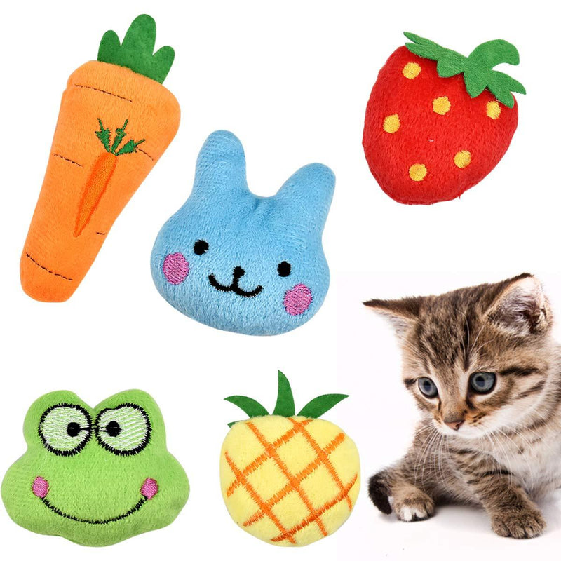 Fodlon Catnip Toys for Cats, 5Pcs Interactive Cat Catnip Toys Cute Shape Soft Plush Cat Pillow for Cat Kitten Teeth Cleaning Playing Chewing Pet Play Toy Strawberry/Frog/Rabbit/Pineapple/Carrot - PawsPlanet Australia