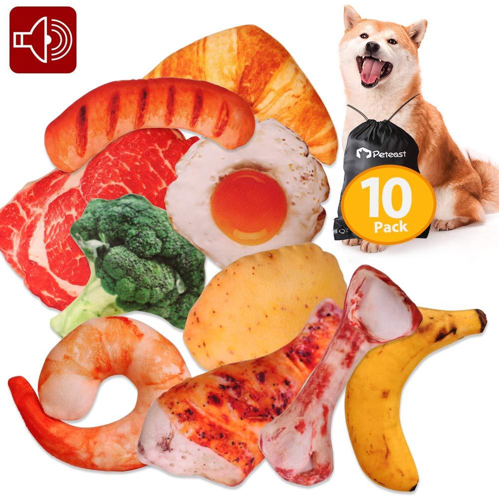 [Australia] - Peteast Dog Squeaky Toys, Plush Dog Toy Pack, Stuffed Puppy Chew Toys 10 Dog Toys Bulk with Squeakers, Soft Food Shape Pet Toy for Small Medium Dogs 10 pack 