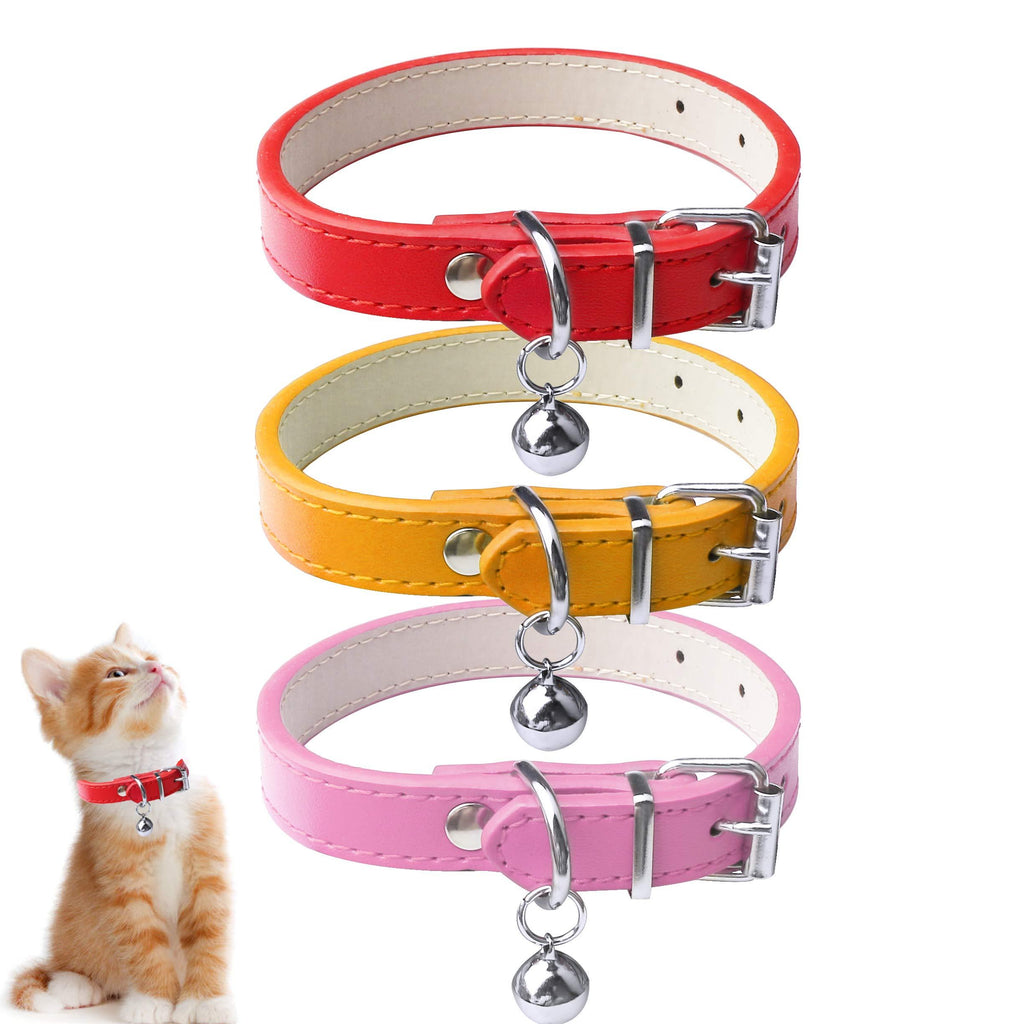 nuoshen 3 Pcs Leather Cat Collars with Removable Bell, Adjustable Kitten Collars Safety Strap Collars with Polished Durable Metal Buckle for Cats Puppy Small Medium Dogs - PawsPlanet Australia