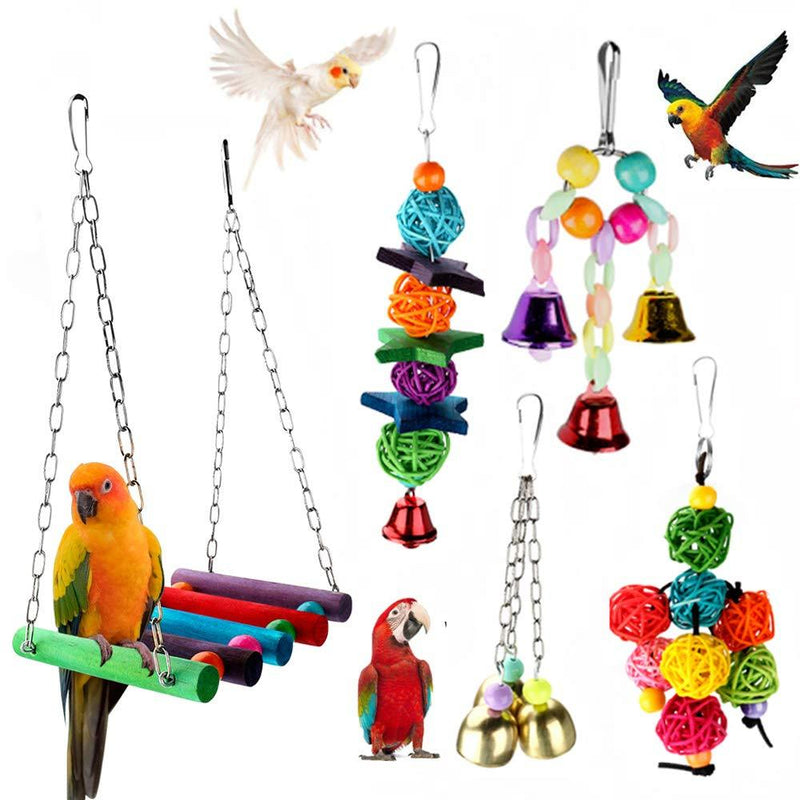 Achort 5pcs Bird Parrot Toys Hanging Bell Pet Bird Cage Swing Toy Wooden Perch Chewing Toy for Small Parakeets Cockatiels, Conures, Macaws, Parrots, Love Birds, Finches - PawsPlanet Australia