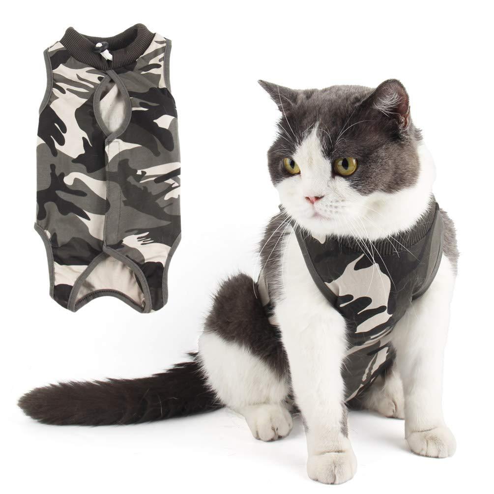 Due Felice Cat Professional Surgical Recovery Suit for Abdominal Wounds Skin Diseases, After Surgery Wear, E-Collar Alternative for Cats Dogs, Home Indoor Pets Clothing (Medium, Camouflage) M - PawsPlanet Australia