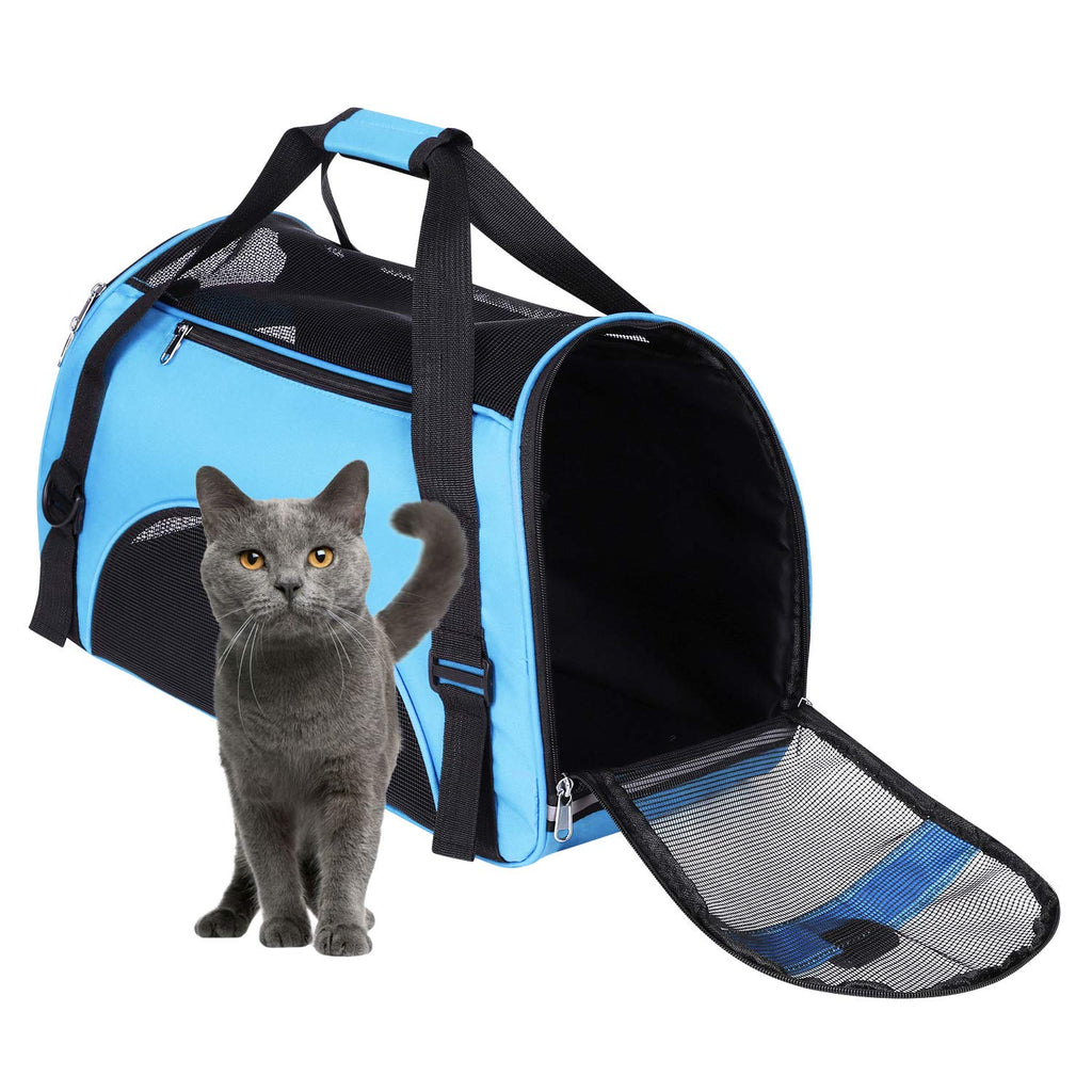 Pet Dog Cat Carrier Bag Puppy Handbag Portable Pet Travel Bag Soft Sided Bag Airline Approved with Breathable Mesh Pouch Pet Car Seat Booster Puppy Cage Tote for Small Medium Dogs Cats Puppies Rabbit Blue-L size - PawsPlanet Australia