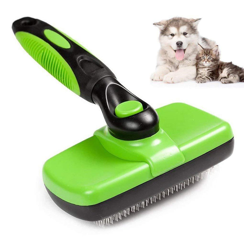 AIWEIYER Self Cleaning Slicker Brush-Pet Dog & Cat Grooming Brush- Ergonomic Soft Grip Handle -for Quick & Easy Pet Fur Removal Dander,Dirt,Massages,Improves Circulation (Green) Green - PawsPlanet Australia
