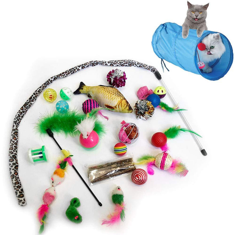 shsyue 30pcs cat toys, Interactive Cat Toy Set, Multi Pack Cat Toy Assortment, Cat Feather Teaser/Catnip Fish/Mice/Colorful Balls and Bells for Cat/Puppy/Kitty. - PawsPlanet Australia