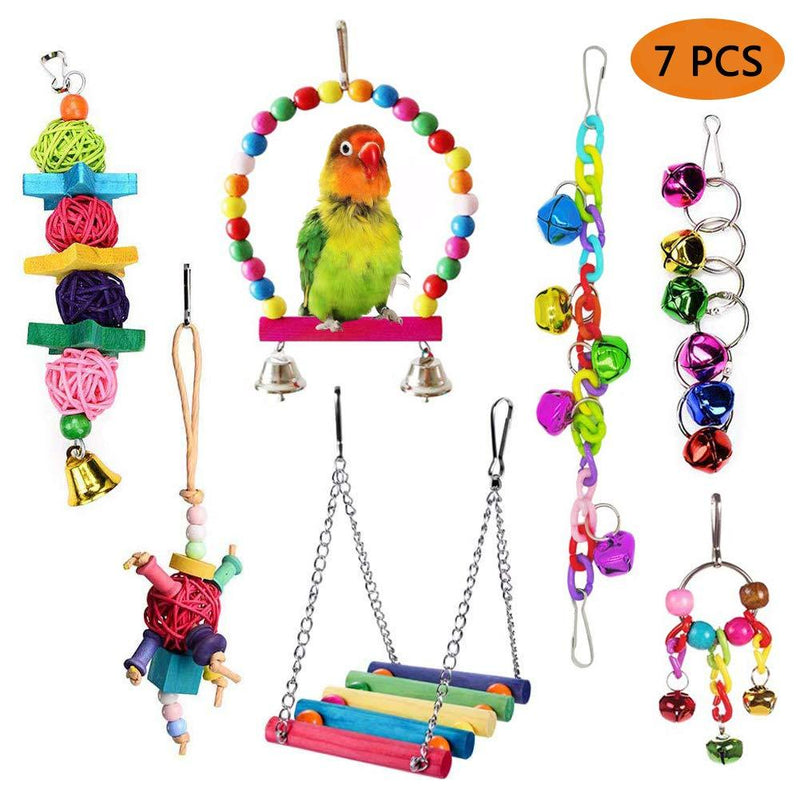 Bebester Bird Swing Toy, 7pcs Bird Parrot Toys Bird Hanging Bell Toy Colorful Hammock for Small Conures, Love Birds, Small Parakeets Cockatiels, Macaws - PawsPlanet Australia