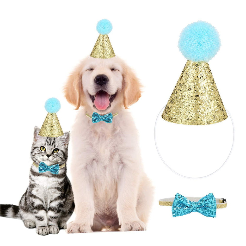 YOUTHINK Pet Birthday Hat With Bow in Birthday and Festival Party for Kitten and Puppy Cute and Reusable Hat (Blue Set) - PawsPlanet Australia