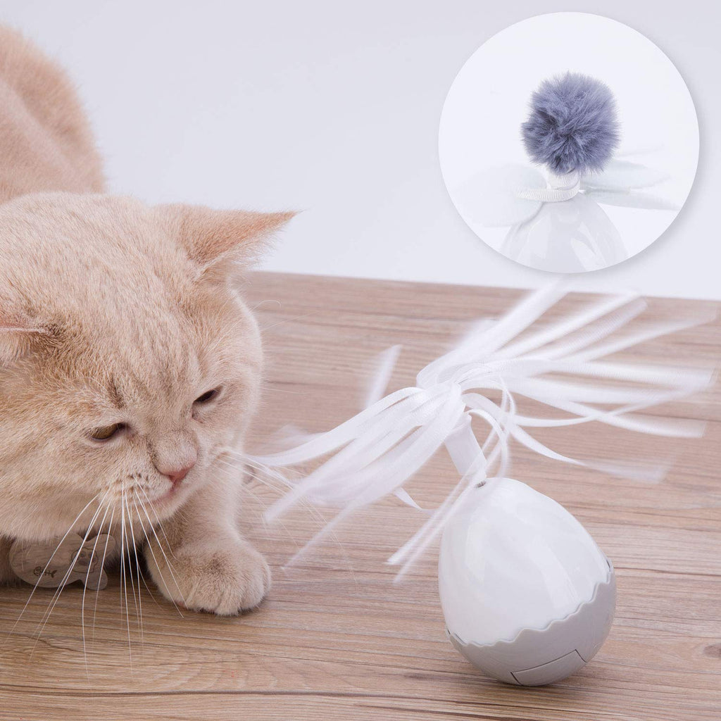 HAPPY HACHI Cat Feather Toys, Interactive Smart Cat Tumbler Toys Auto-Rotating Funny Chaser Ball with Feather Replacement, Self-Playing Puzzle Toy for Cats Exercise and Relieve Anxiety White - PawsPlanet Australia