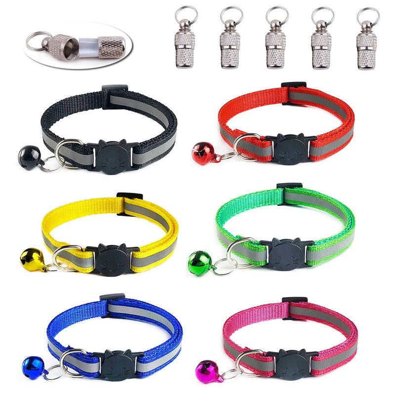Cat Collar Quick Release,6 Pack Reflective Cat Collars & 6 Pack ID Tags Kitten Personalised Collar with Bells and Safety Buckle,Adjustable to Fit All Domestic Cats Accessories Pet Supplies A - PawsPlanet Australia