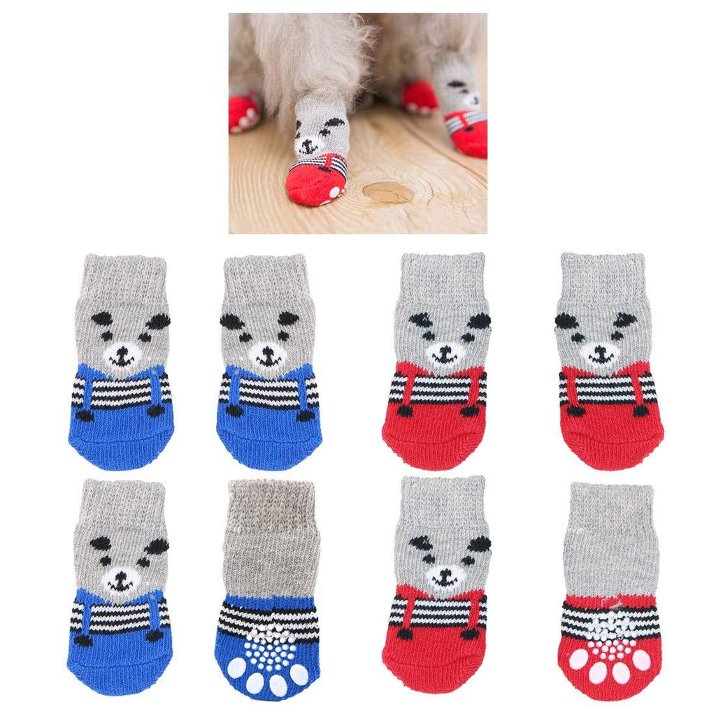 8 pcs Anti-Slip Dog Socks, Cute Bear Pattern Indoor Wear Traction Control Paw Protector Shoes for Small Dogs Puppy Cat (Medium Size) Medium Size - PawsPlanet Australia