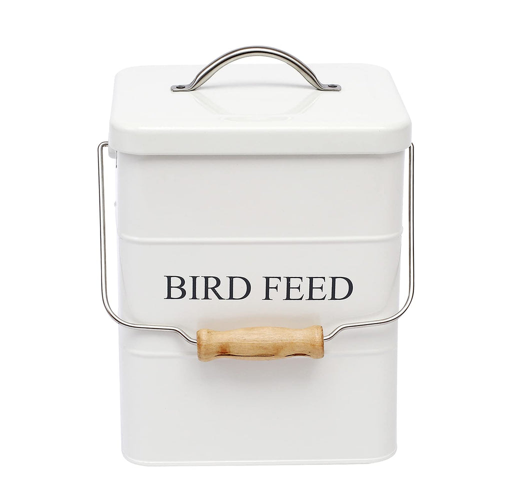 Morezi Bird seed and feed storage tin with lid Included - white-coated carbon steel - tight fitting lids - storage canister tins - White - PawsPlanet Australia