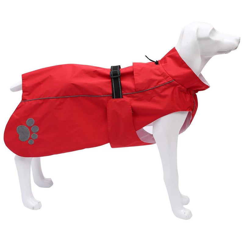 Dog raincoat, rain poncho for dogs, rain gear for dogs, dog clothes with adjustable bands and drawstring, fit for medium large dogs - Red - XXL - PawsPlanet Australia