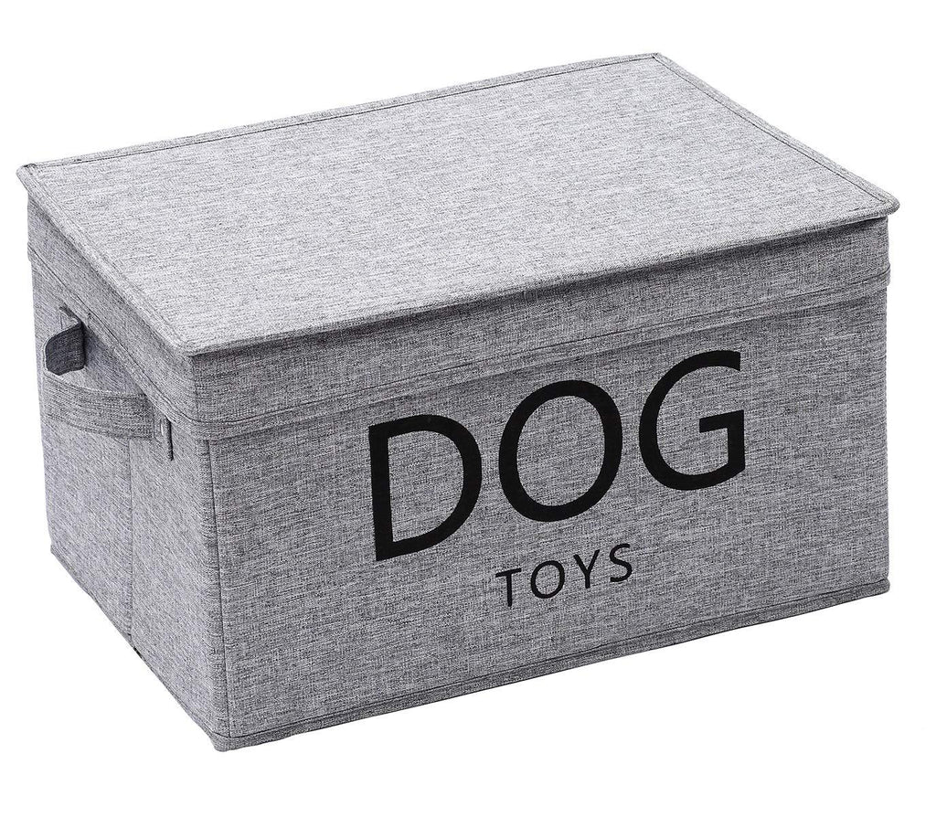 Geyecete Canvas Dog Toy Basket with Lid - Pet Toy and Accessory Storage Bin Collapsible Organizer Storage Basket-DOG-Gray Gray - PawsPlanet Australia