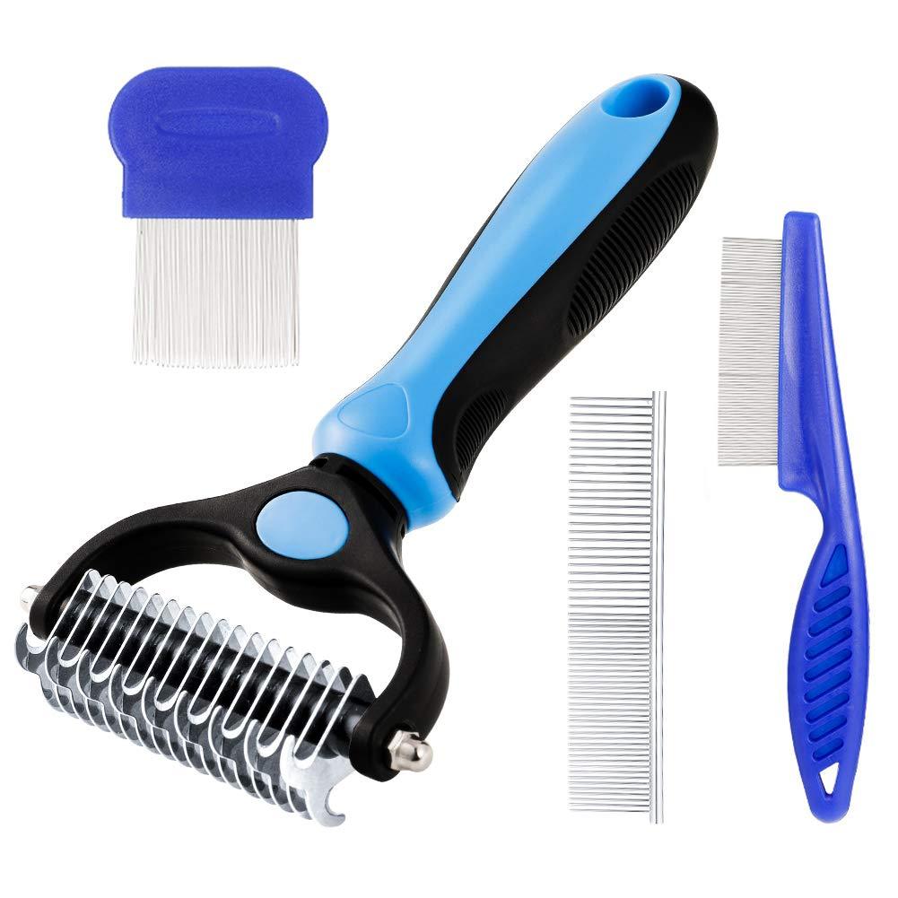 Yorgewd 4 Pack Pet Grooming Tool Kit for Dogs and Cats - Double Sided Grooming Rake + Dematting Comb + Tear Stain Remover Combs + Flea Comb - Stainless Steel - PawsPlanet Australia