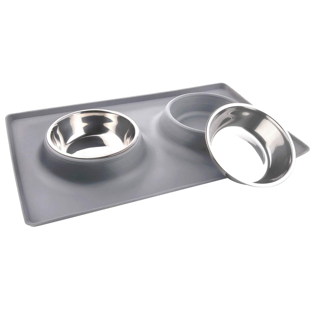MOACC Dog Bowls, 2 x 750ml Stainless Steel Pet Food Bowl, Cat Water Bowls with No-Spill Anti-Slip Silicone Mat for Medium or Small Dogs or Cats L(2*750ml) Grey - PawsPlanet Australia