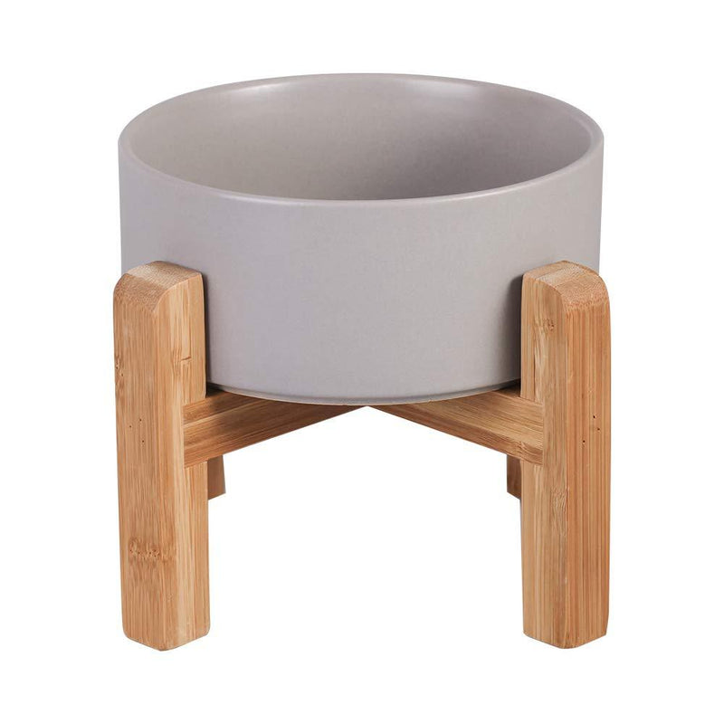 HCHLQLZ Ceramic Elevated Raised Cat Bowl with Wood Stand No Spill Pet Food Water Feeder Cats Small Dogs Grey - PawsPlanet Australia