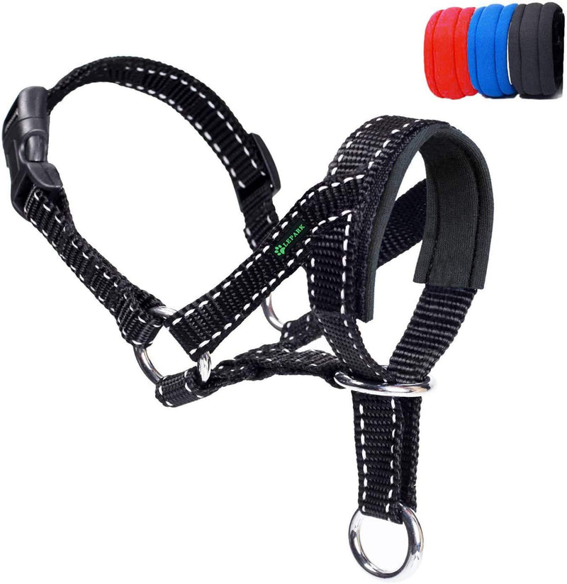 ILEPARK Dog Head Collar with Reflective Strap, Head Halter Collar for Dogs, Adjustable and Easily Control, for Small Medium and Large Dogs. (L,Black) L Black - PawsPlanet Australia