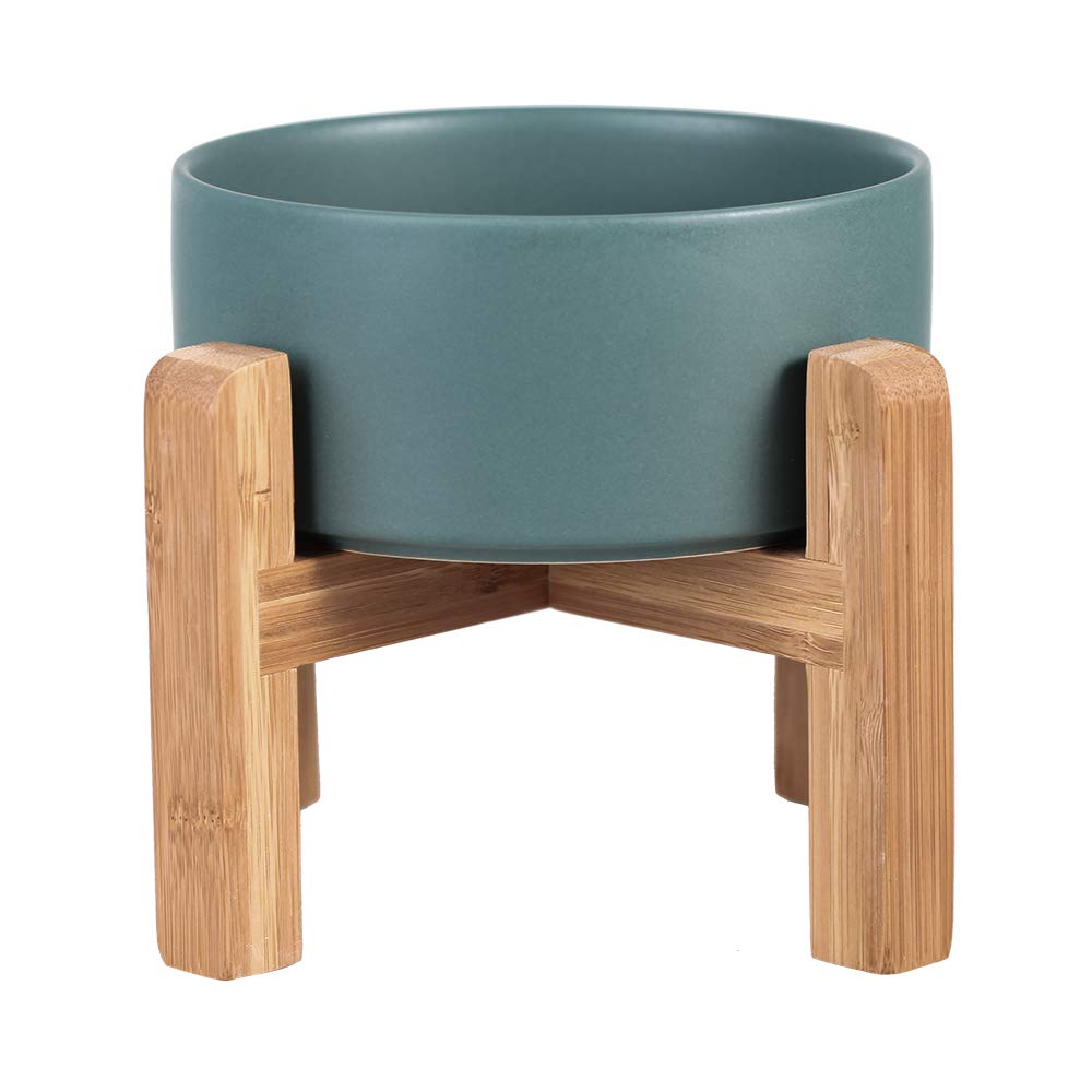 HCHLQLZ Green Ceramic Elevated Raised Cat Bowl with Wood Stand No Spill Pet Food Water Feeder Cats Small Dogs - PawsPlanet Australia