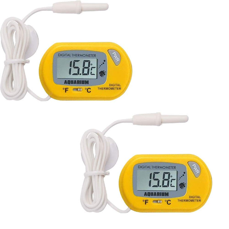 DollaTek 2Pcs LCD Digital Aquarium Thermometer Fish Tank Water Terrarium Temperature - Yellow - PawsPlanet Australia