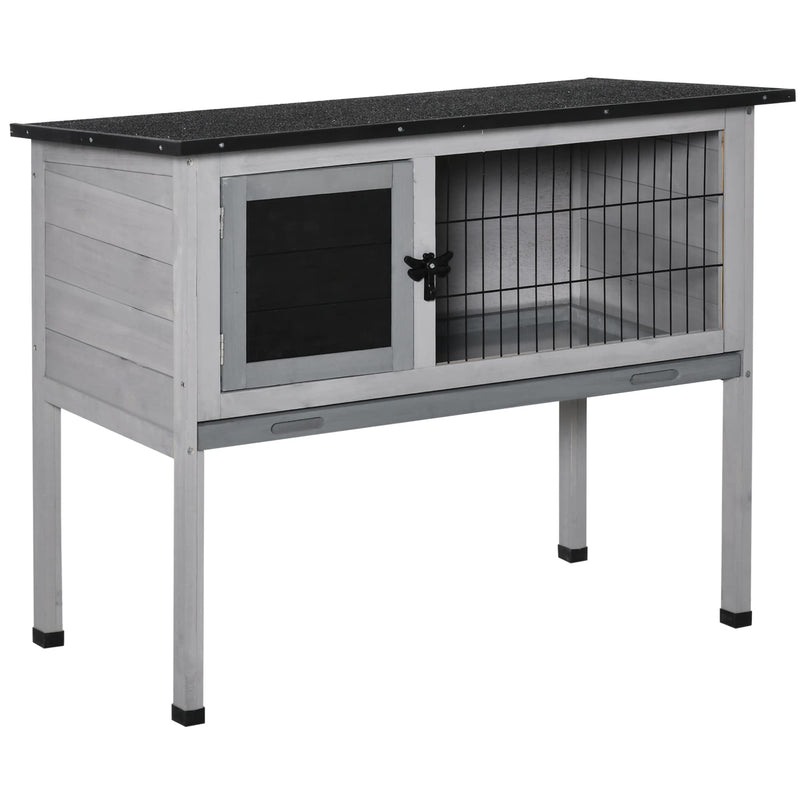 Pawhut Wooden Rabbit Hutch Guinea Pig Hutch Bunny Cage Backyard Built in Tray Openable Asphalt Roof Small Animal House 86 x 45 x 70 cm - PawsPlanet Australia