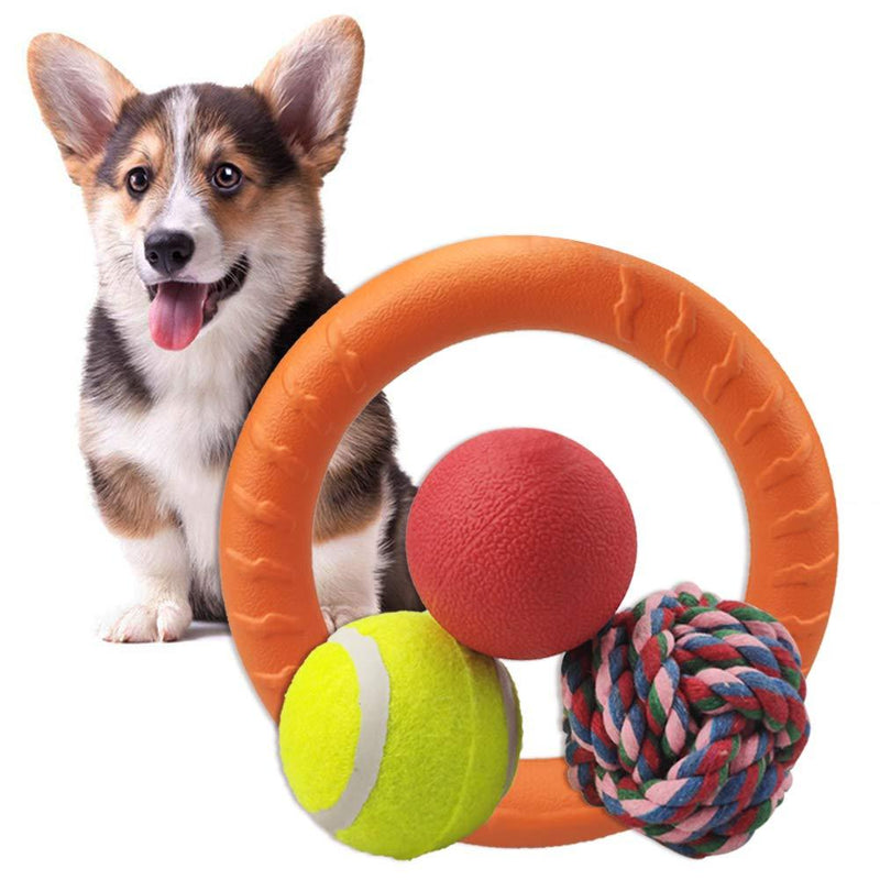 Puppy Dog Ball Toys Sports Sets Chase Play for Small Medium Dog EVA Bounce Rubber Tennis Ball Water Floating Ring for Fetch Interactive Swimming IQ Training Chewing Teething Outdoor Activity, 4 Pack - PawsPlanet Australia