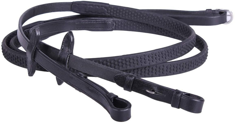 Equipride LEATHER REINS WITH SUPER GRIP ANTI-SLIP FOR BRIDLE SUPER FLEXIBLE (Cob, Black) - PawsPlanet Australia