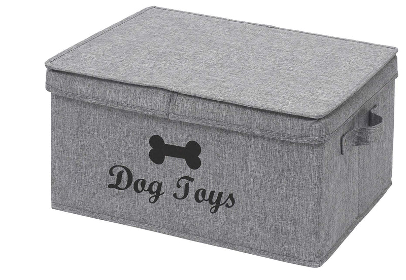Geyecete Large Storage Boxes - Large Linen Fabric Foldable Storage Cubes with Lid/With compartment bathroom storage basket foldable toy storage basket-DOG-Snow Gray Snow Gray - PawsPlanet Australia