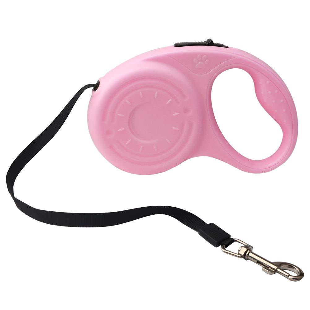 kuou Retractable Dog Lead, Retractable Dog Leash with Easy One Button Brake & Lock Safety System for Small Medium Pet(3M/9.8ft,PINK) Pink - PawsPlanet Australia