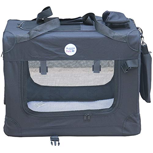 HugglePets Lightweight Fabric Dog Crate Carrier, with Mat and Treat Food Bag - Small Black - PawsPlanet Australia