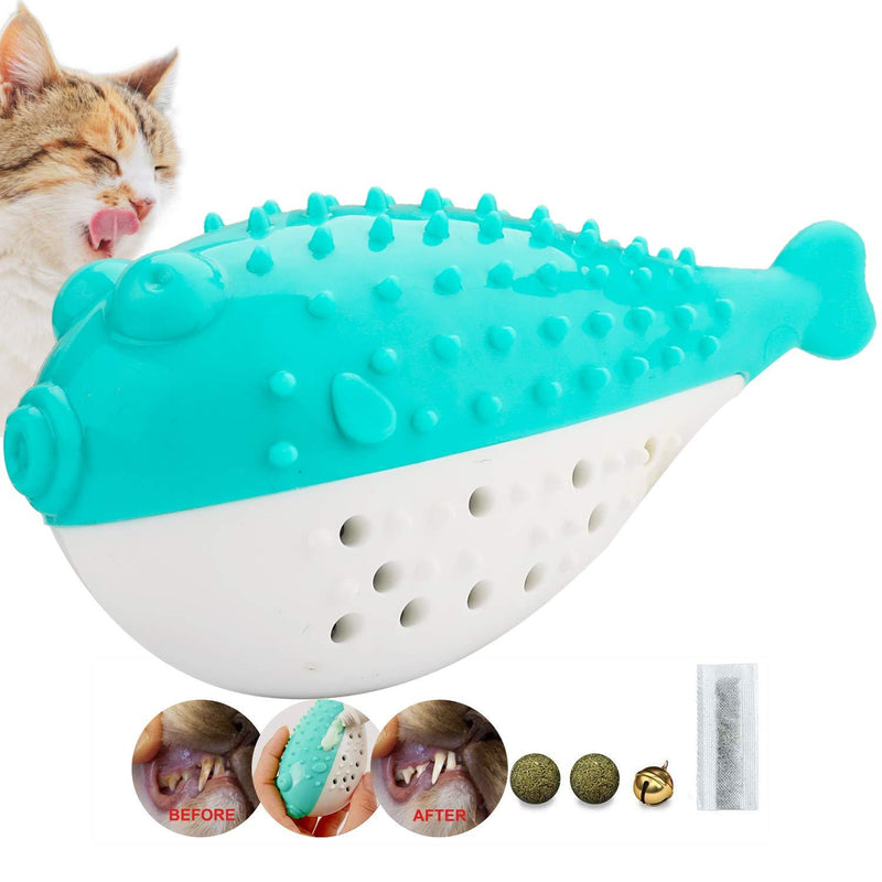 HAOPINSH Catnip Toys, Cat Toothbrush Toy Interactive Chew Toy, Kitten Teeth Cleaning Puffer Fish Shape Refillable for Gift (Blue) Blue - PawsPlanet Australia