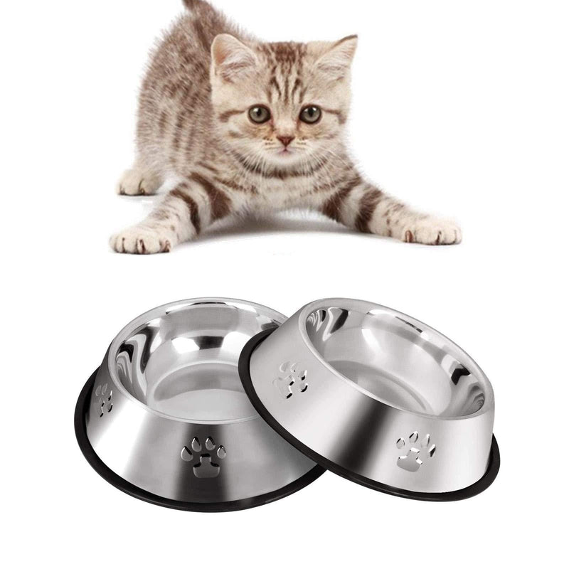 Metal Cat Food Bowl,Non-Slip Stainless Steel Cat Bowls Set of 2 -Cat Water Bowl and Cat Food Bowl,Kitten Bowl Suitable for Feeding And Water Metal Cat Bowls (XS（15cm/5.9in）) - PawsPlanet Australia