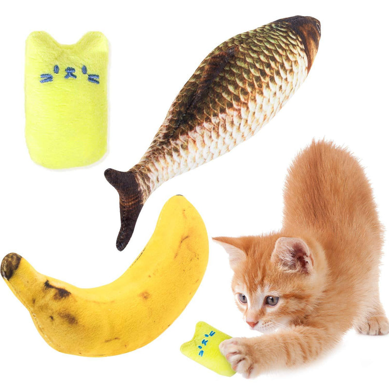 Whaline Catnip Cat Toys, Banana Kitten Pillow Fish Plush Toy Interactive Teeth Cleaning Teeth Grinding Toy Creative Chew Scratch Toys for Cat, Puppy, Dog (3 Pieces) - PawsPlanet Australia