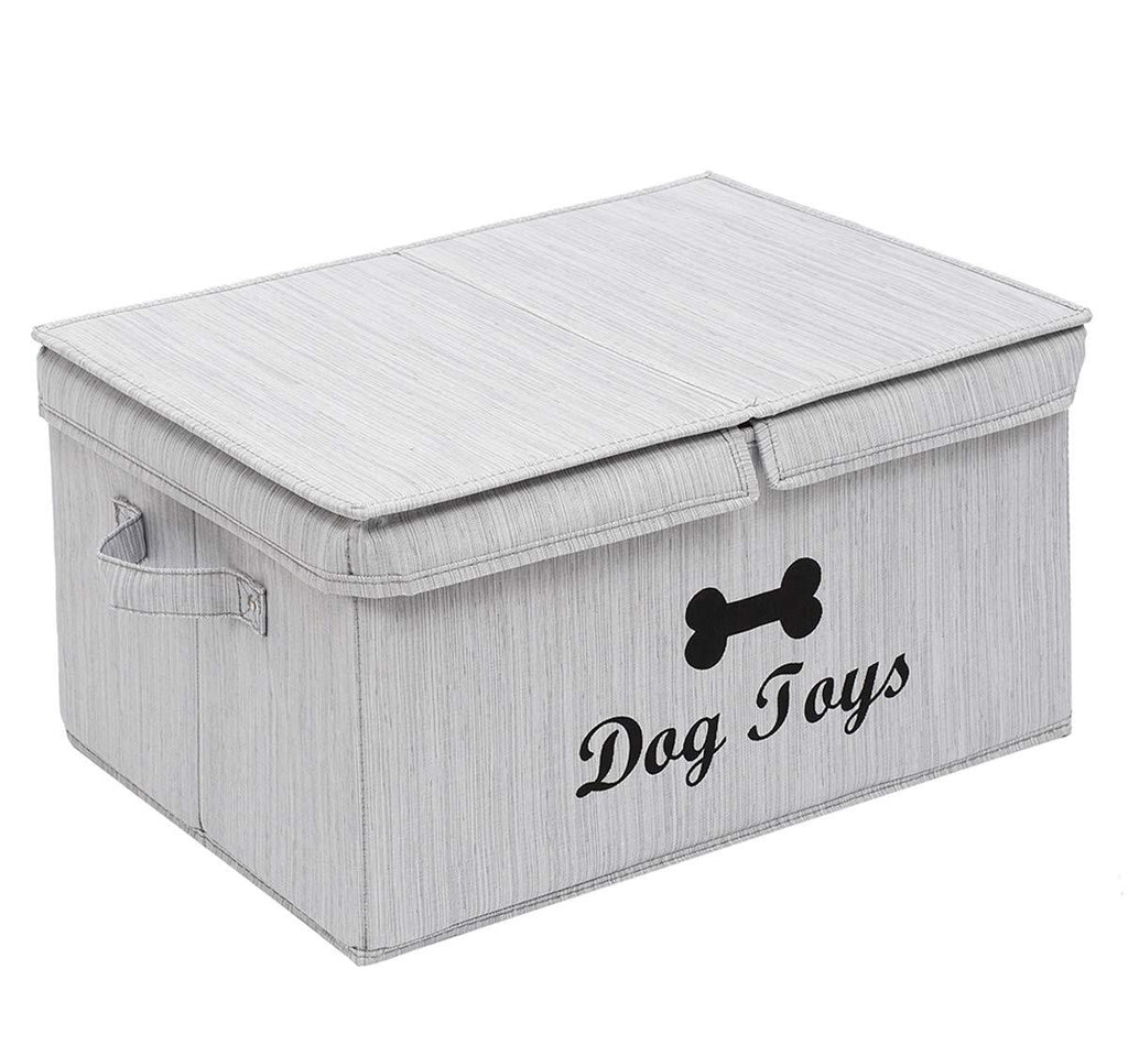 Morezi Large dog basket with lid 42 x31cm canvas dog toy box - Perfect dog toy basket for organizing dog cat toys and accessories - Grey - PawsPlanet Australia