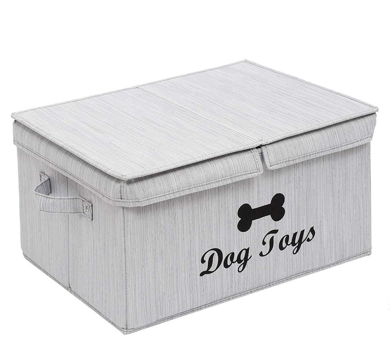 Morezi Large dog basket with lid 42 x31cm canvas dog toy box - Perfect dog toy basket for organizing dog cat toys and accessories - Grey - PawsPlanet Australia