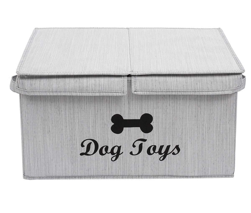 Geyecete Large Storage Boxes - Large Linen Fabric Foldable Storage Cubes Bin Box Containers with Lid/With compartment and Handles for Dog Toys, Dog Clothing(Slub Gray) Slub Gray - PawsPlanet Australia
