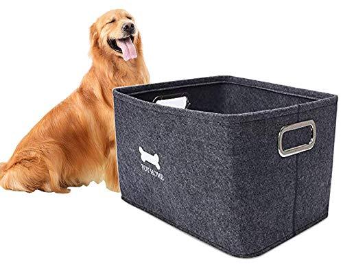 Dog Toys Storage Bins, Pet Toy and Accessory Storage Basket, Foldable Pet Storage Basket Felt Storage Box Children Toy Storage Organize for Pet Toys, Blankets, Leashes and Dog Food Dog (Dark Grey) Dark Grey - PawsPlanet Australia