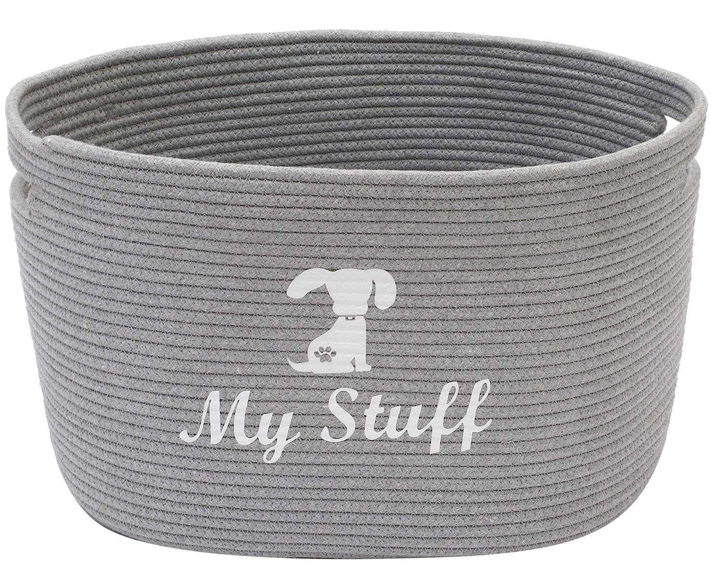 Morezi Durable Cotton rope round dog toy basket with handle, large dog bin, pet bed, pet toy box- Perfect for organizing pet toys, blankets, dog chew toy, leashes - Gray - PawsPlanet Australia