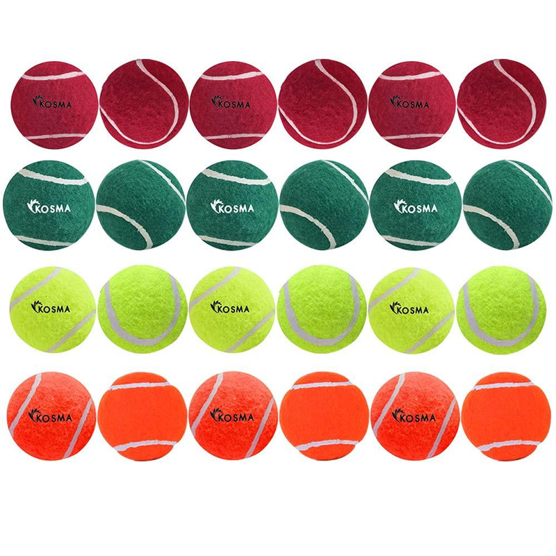 Kosma Tennis Dog Balls | Dog Toy Ball | Soft Rubber Tennis Balls for Beginners | Great for Lessons, Practice (With carry bag - Set of 24 Pc - 6 Pc each of Red, Orange, Fluorescent Yellow, Green) - PawsPlanet Australia