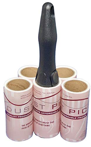 Lint Roller Unit Plus 4 Refills over 38 Metres of diagonally cut easy peel very sticky roller tape with very sturdy unique recycled plastic handle which sits perfectly in your hand. - PawsPlanet Australia