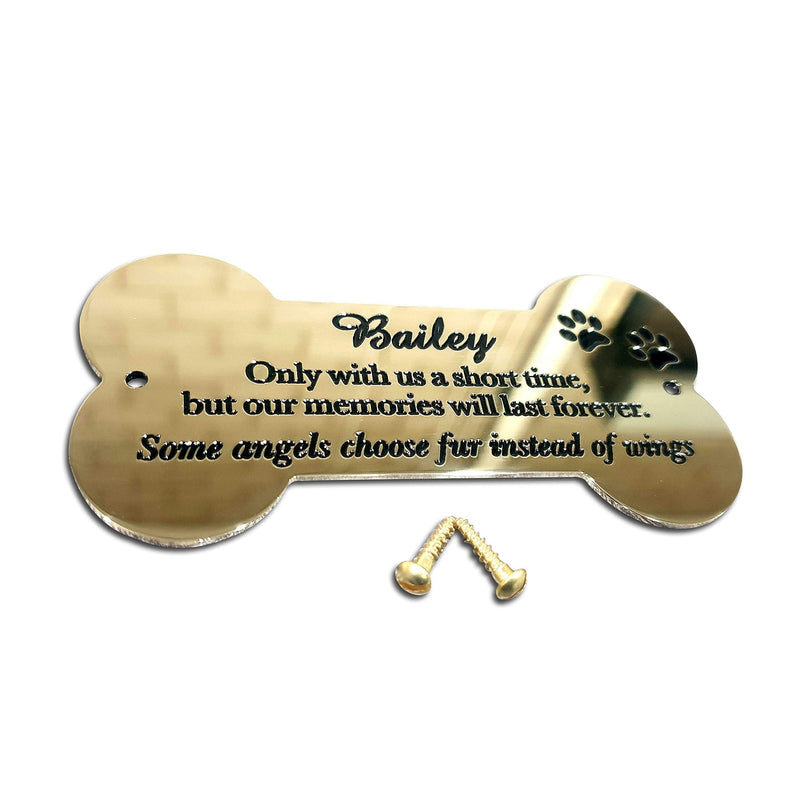 Bone shaped plaque 6" x 3" solid brass engraved nameplate. Personalised engraved pet memorial plaque - PawsPlanet Australia