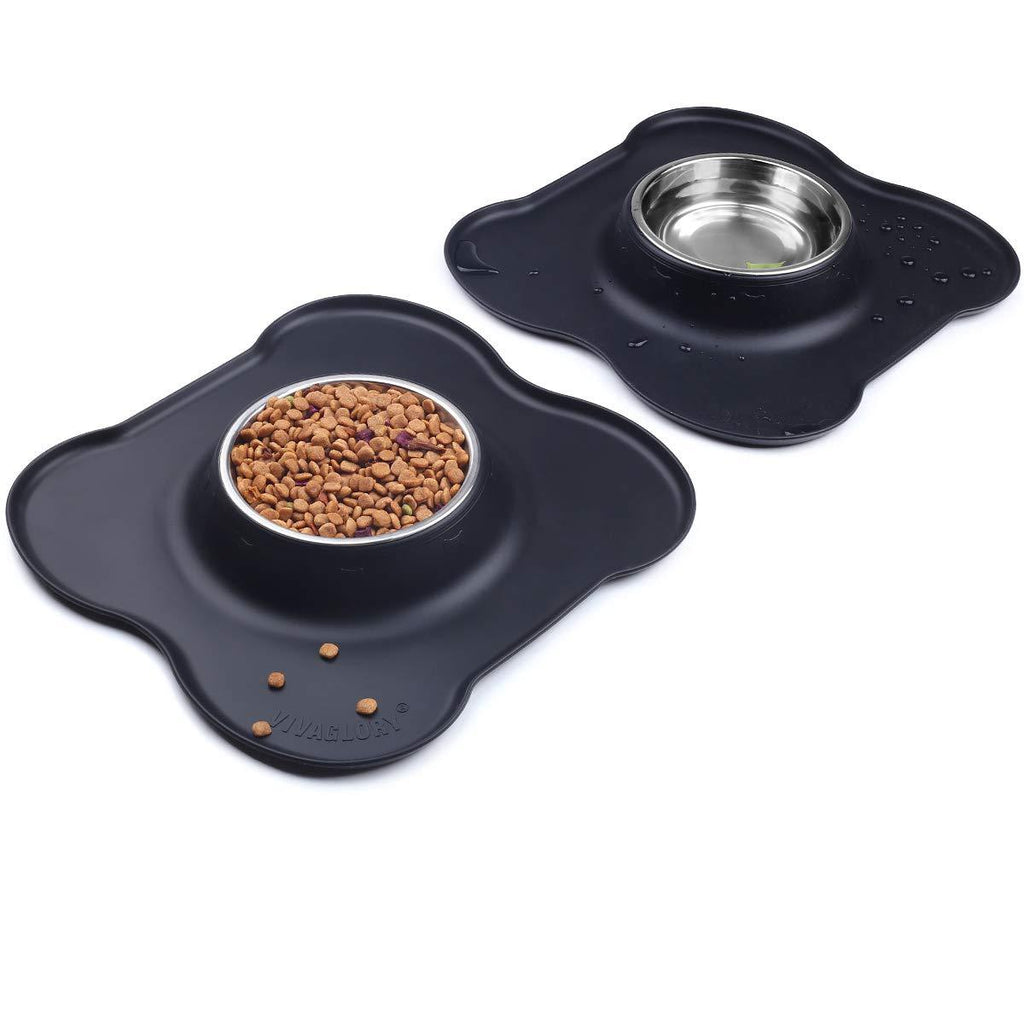 VIVAGLORY Cat Bowls Set, 2 Pack Cat Bowls with Non Spill Silicone Mat and Food Grade Stainless Steel Water and Food Feeding Bowl for Puppy Kitty Cat, Black 200ml each - PawsPlanet Australia