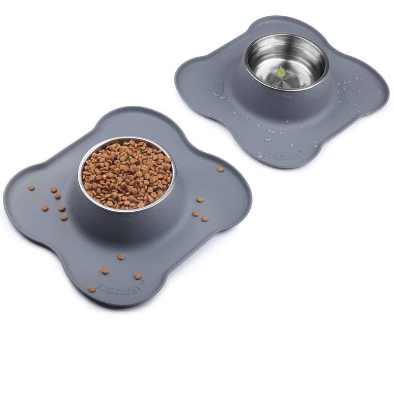 VIVAGLORY Medium Dog Bowls Set, 2 Pack Puppy Bowls with Non Spill Silicone Mat and Food Grade Stainless Steel Water and Food Feeding Bowl for Kitty Puppy Cat Dog, Grey 850ml each - PawsPlanet Australia